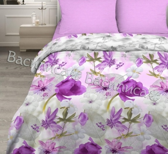Постельное белье 1,5сп бязь Василиса 7445/1 Лиловая дымка нав70*70,пр150*214 *1/6