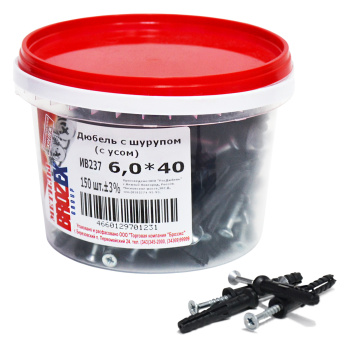 Дюбель с шурупом 6х40 мм BROZEX, с усом, оцинкованная сталь, 150 шт.