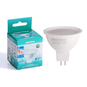 Лампа светодиодная Smartbuy, GU5.3, рефлектор MR16, 9.5 Вт, 760 Лм, 6000 К, холодный белый