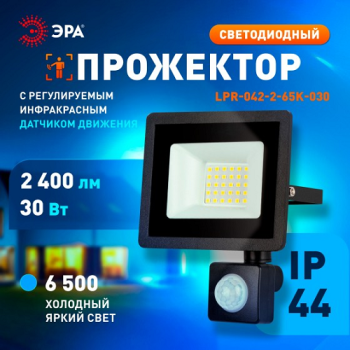 Прожектор светодиодный 30Вт 6,5К IP44 холодный ИК датчик движения 2400Лм ЭРА *1/50