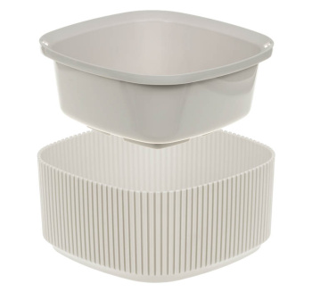 Кашпо пластм. "Стрип" 0,9л 165х165мм h75мм со вставкой Кремовый М3249 ("М-Пластика") *1/16