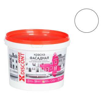 Краска акриловая 3 кг фасадная Дисконт Ореол, белая, матовая