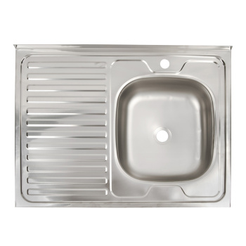 Мойка нерж. накладн.600х800х150мм 0,5 мм ЛЕВАЯ без сифона, выпуск 1 1/2" *1/15