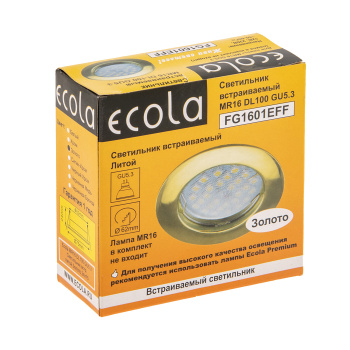 Светильник встраиваемый MR16 DL100 GU5.3 Ecola литой Золото 24x75 FG1601EFF *10/100