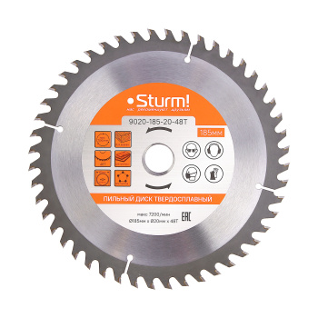 Диск пильный 185*20,0мм 48 зубьев по дереву (9020-185-20-48Т) Sturm *1/50