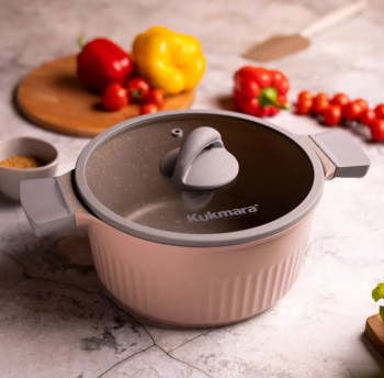 Кастрюля алюм. литая а/приг. "Kukmara" "Stella" Cappuccino 3,2л Стекл.кр. кск32а *1/3