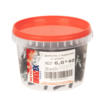 Дюбель с шурупом 6х40 мм BROZEX, с усом, оцинкованная сталь, 150 шт.