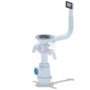 Сифон бутылочный 3 1/2" с двумя отводами с гибким переливом мойки АНИ ГРОТ А0146S *1/10