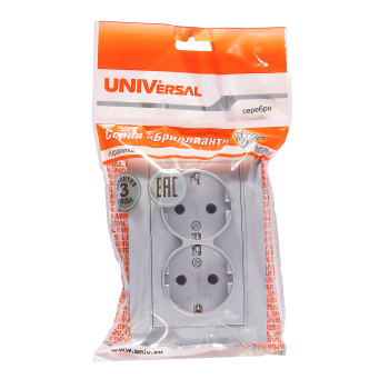 Розетка Бриллиант СП 2-мест. серебро сз 16А IP20 UNIVersal 7949780