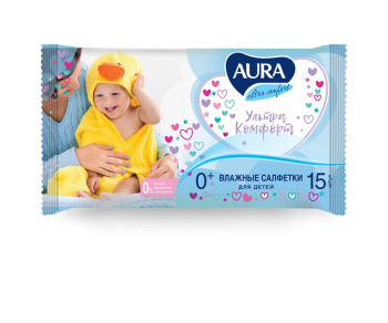Салфетки влажные Aura Ультра Комфорт для детей 15шт *10110