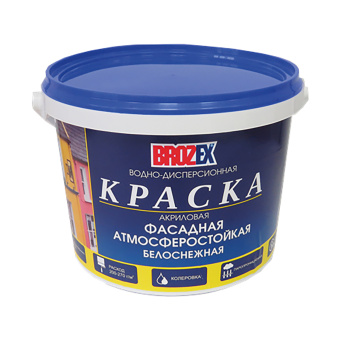 Краска акриловая 6 кг фасадная BROZEX, белоснежная