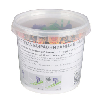 Система выравнивания плитки СВП набор Зажим 1,4мм 40шт+Клин 40шт ведро (арт.339-5050)  *12/24