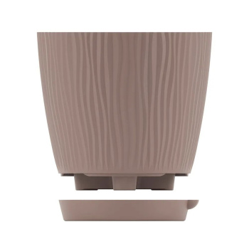 Кашпо пластм. "Флис" 1,2л d верха 135мм h125мм с поддоном, прикорн.полив Какао М8438 *1/24