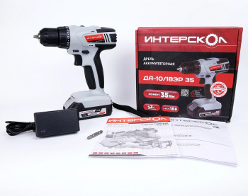 Дрель-шуруповерт 18В 2скор.0-450/0-1450об/мин 35Нм 2Ач 2аккум LI-ION ДА-10/18ЭР 35 ИНТЕРСКОЛ *1/8