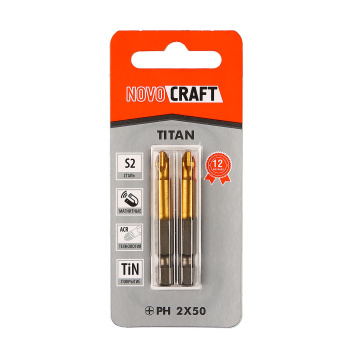 Бита крестовая PH2*PH2*45 (2 шт) магнитная 2-хсторон.хвостовик1/4"Е (В422-21-04522G) NovoCRAFT *1/25