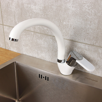 Смеситель для кухни Potato P59223-7 высокий излив (белый, хром) *1/10